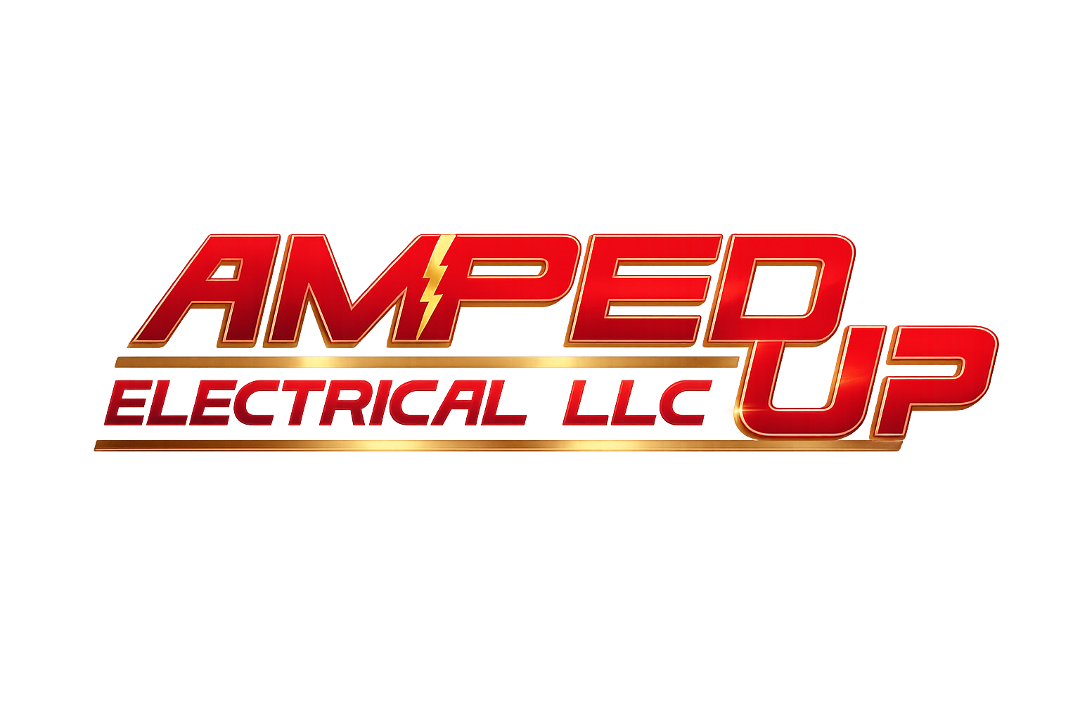 Amped Up Electrical LLC logo with red and gold lightning bolt design